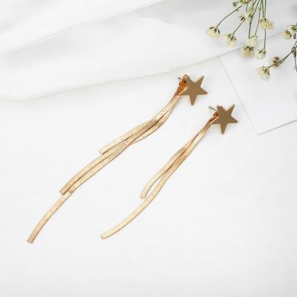 Gold Drop Pentagram Star Post Earrings - Picture 6 of 6